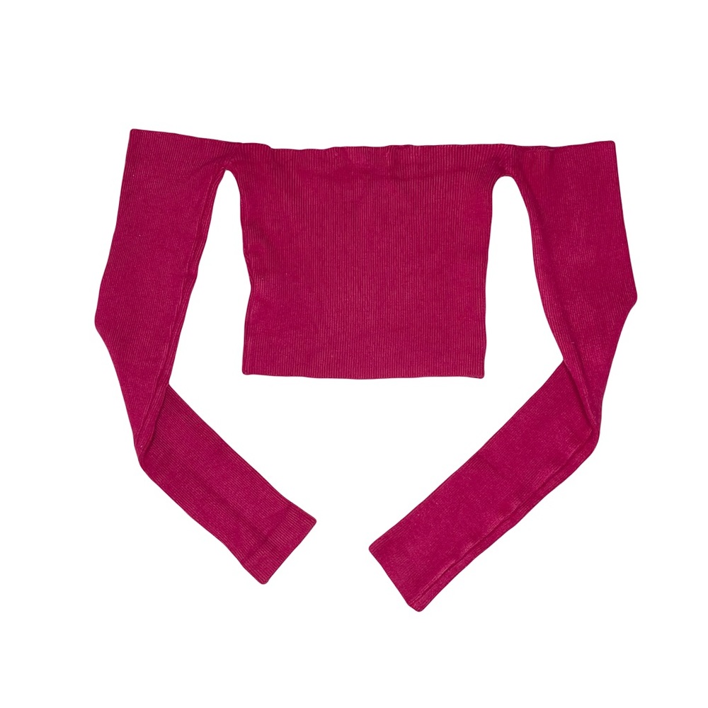 Forever 21 Pink Off The Shoulder Long Sleeve Crop Top